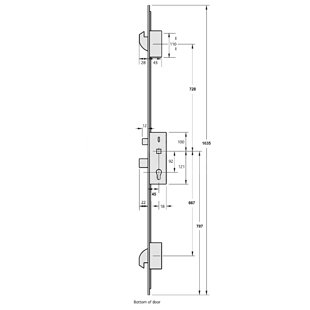 Dimensions Image: ERA Lever Operated 2 Hook Multipoint Lock