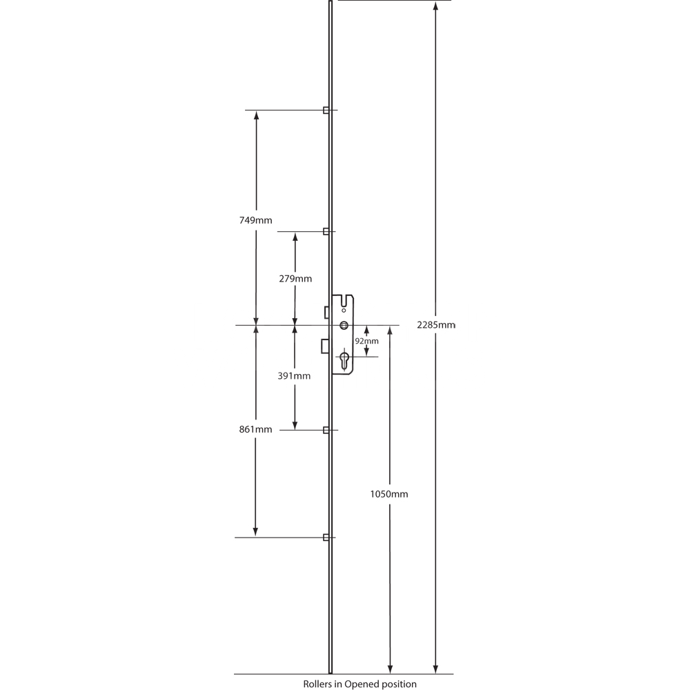 Dimensions Image: GU Lever Operated Latch &amp; Deadbolt 4 Roller Multipoint Lock