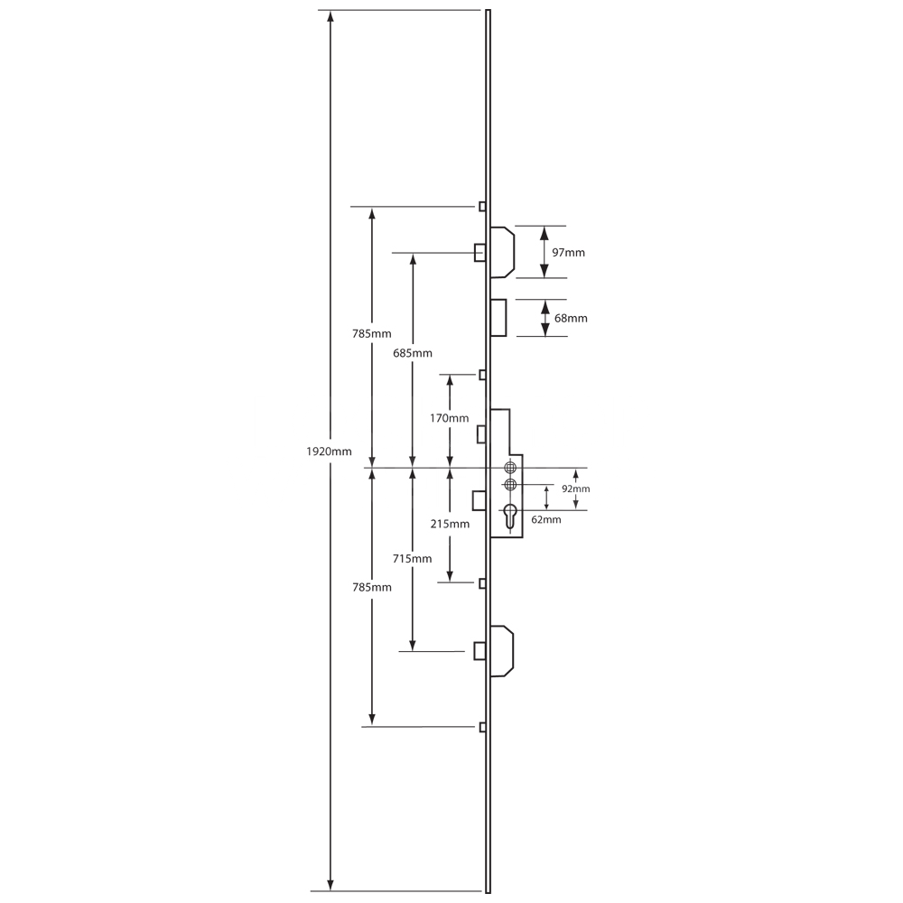 Dimensions Image: Avocet Twin Spindle Multipoint Lock 2 Deadbolt 4 Roller