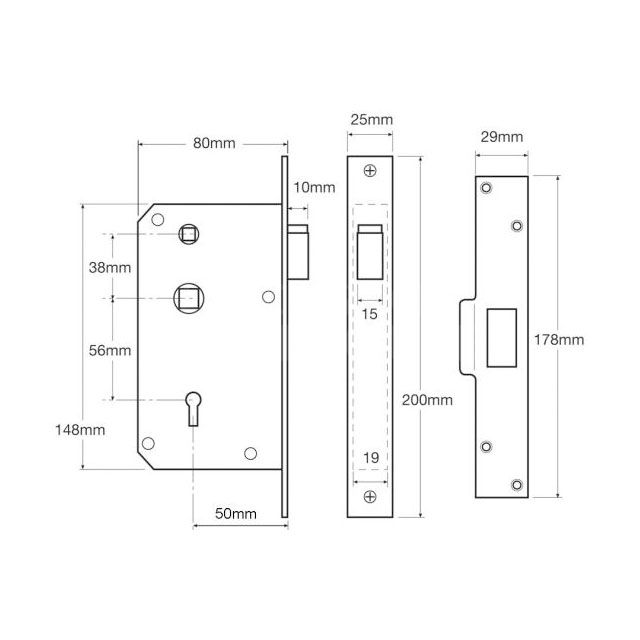 Dimensions Image: Union 3R35 Deadlocking Latch