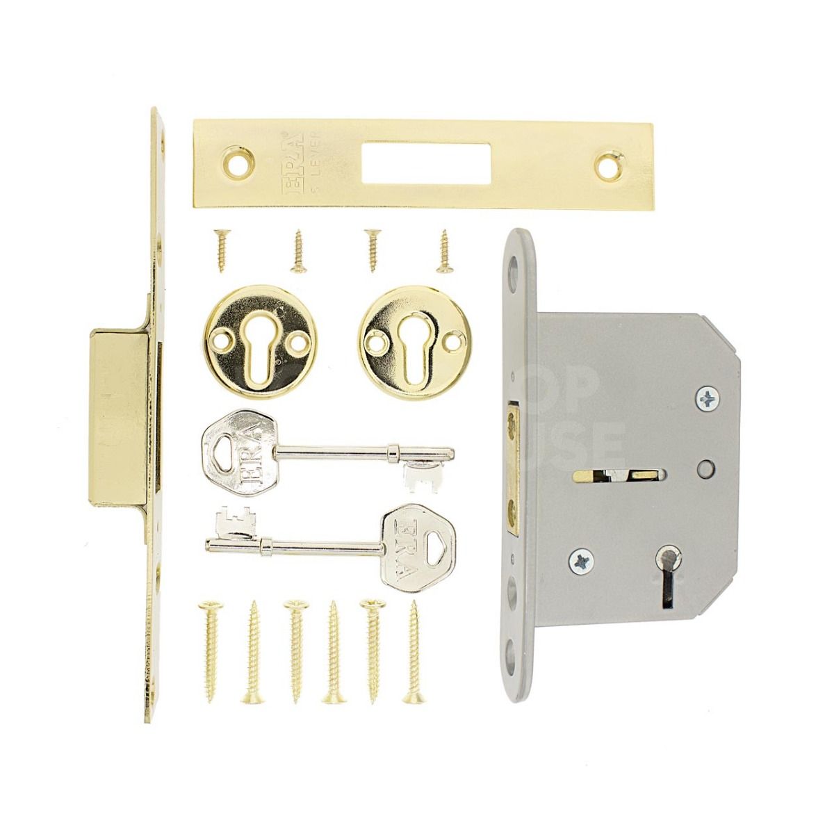 Dimensions Image: ERA Viscount Deadlock, Polished Brass Finish