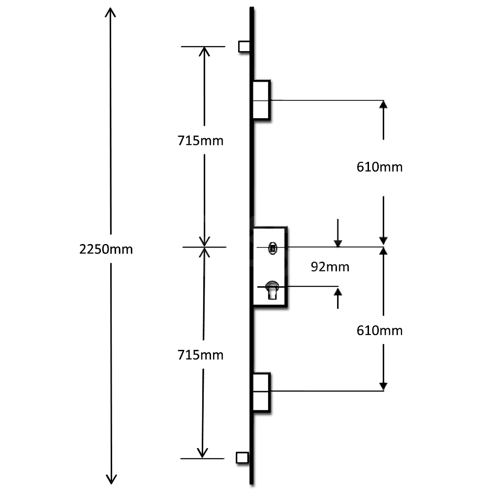 Dimensions Image: ERA 6635 Split Spindle Multipoint Door Lock