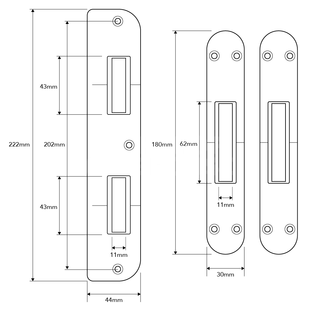 Dimensions Image: FULLEX Deadbolt Keep Set - Radius Forend - CRB0004-KE