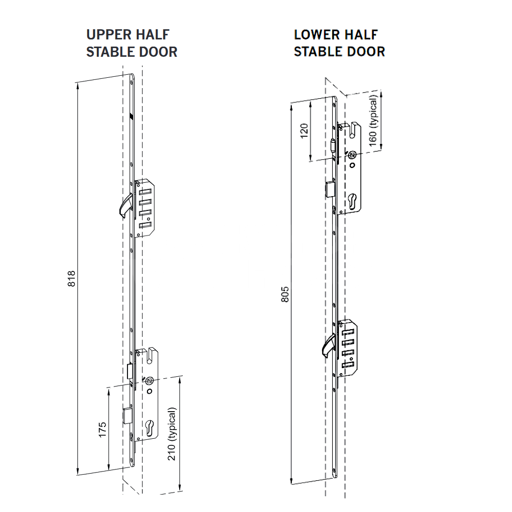 Dimensions Image: Winkhaus Stable Door Gearbox