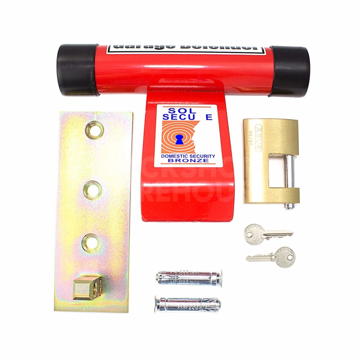 Dimensions Image: PJB Garage Door Defender (Red) with ABUS 82/90 Padlock