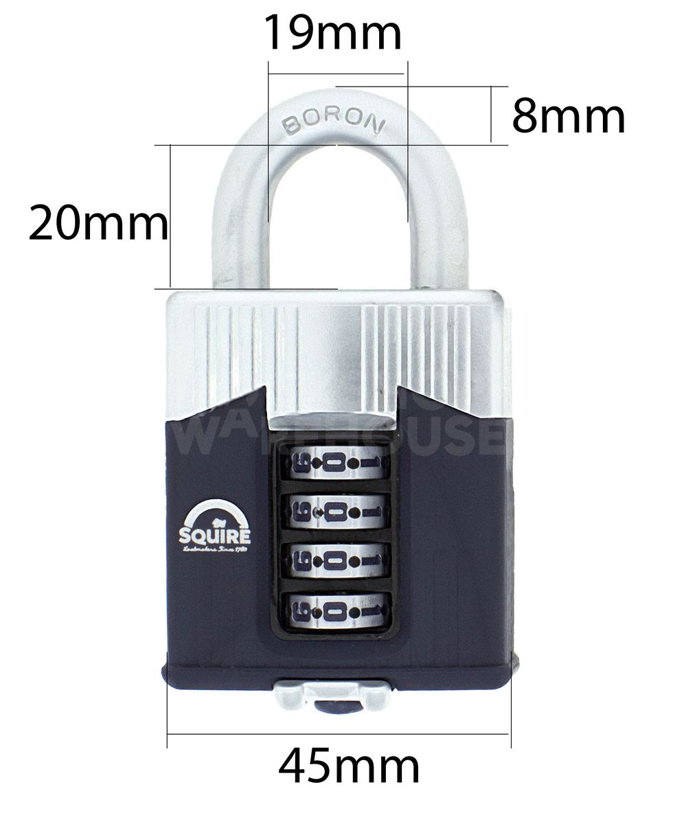 Dimensions Image: SQUIRE Warrior WAR45 Combination Padlock