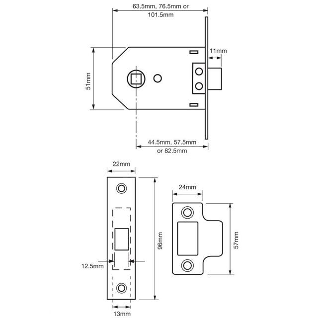 Dimensions Image: Union 2642 Mortice Latch