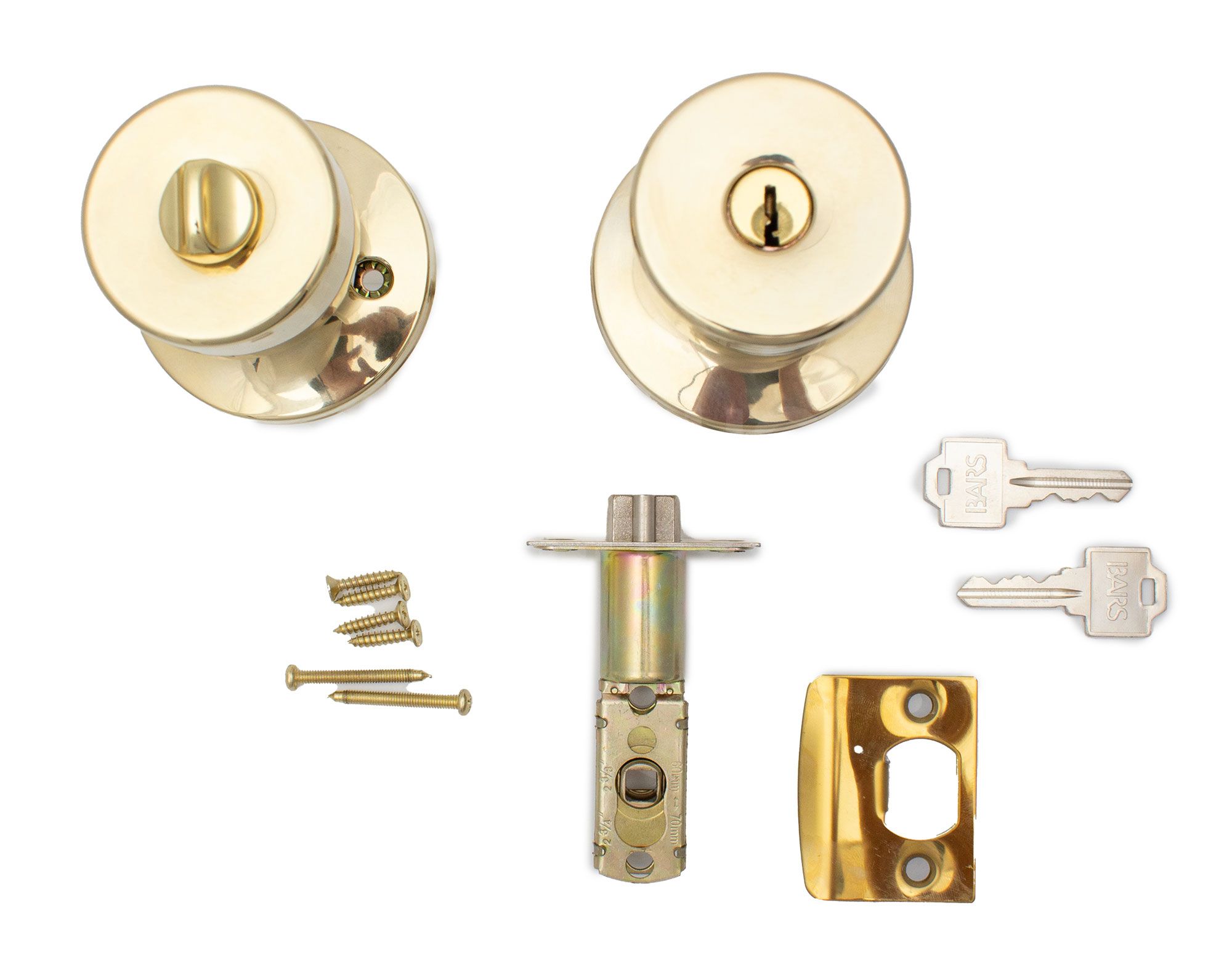 Dimensions Image: BARS Secure Knobset - Entrance - Brass Finish