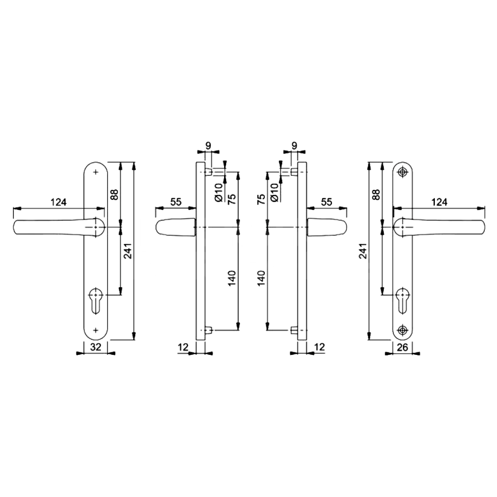 Dimensions Image: Hoppe Tokyo Lever/Lever Narrow Backplate Door Handle