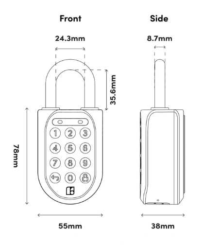 Dimensions Image: Military Grade SP2 Smart Padlock