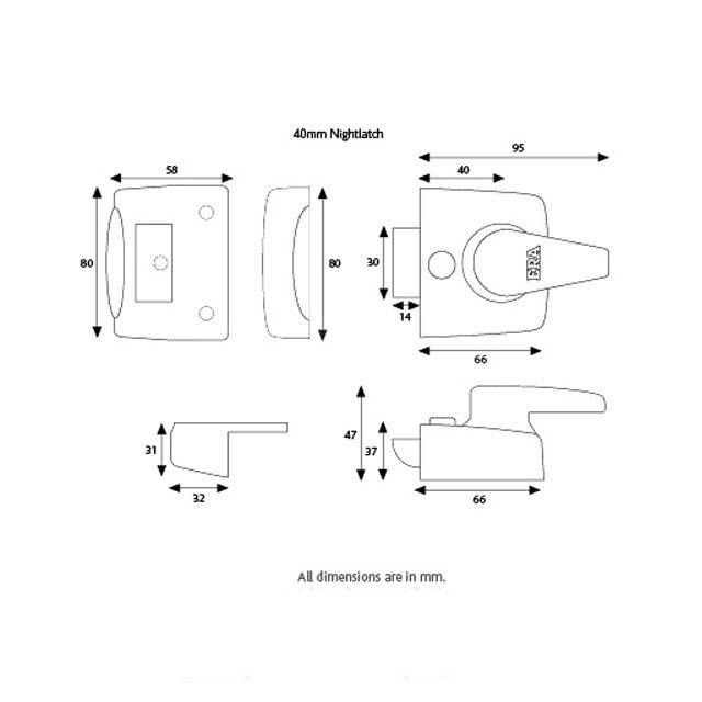 Dimensions Image: ERA Deadlocking Nightlatch 1430 40mm