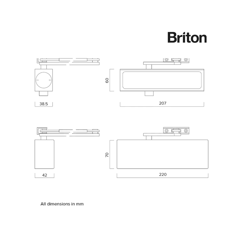 Gallery Image: Briton 1110 Door Closer Silver Finish Size 2 - 4