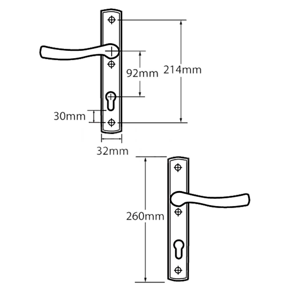 Dimensions Image: Winkhaus Palladio XL 92mm PZ Lever/Lever Door Furniture