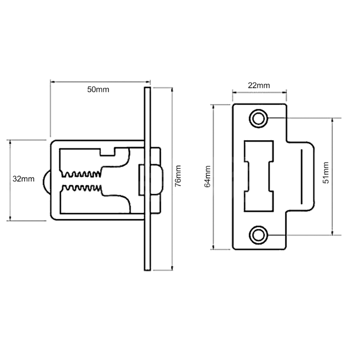 Dimensions Image: ASEC  Adjustable Roller Latch  - Satin Chrome