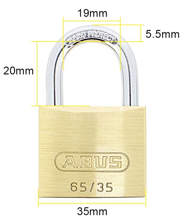 Dimensions Image: ABUS 65/35 Brass Padlock