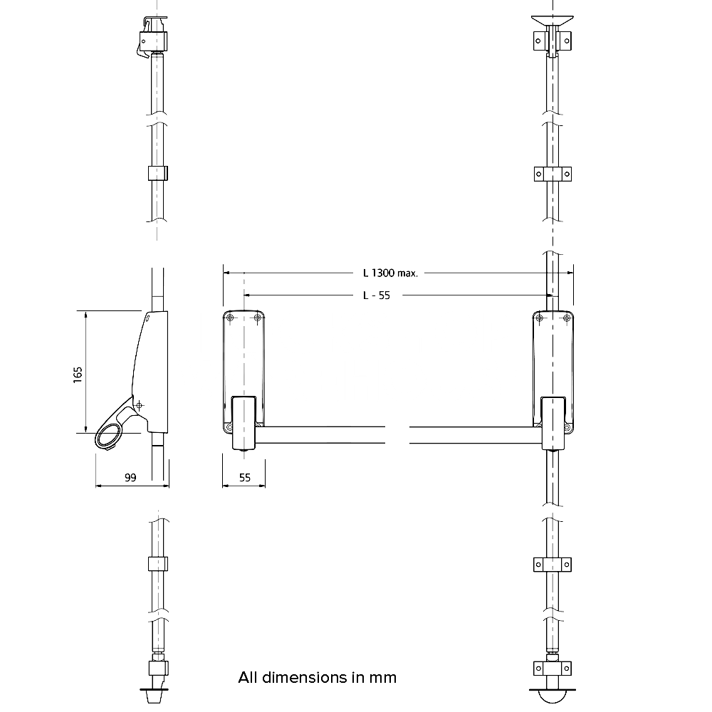 Dimensions Image: Briton 376E Single Panic Bolt