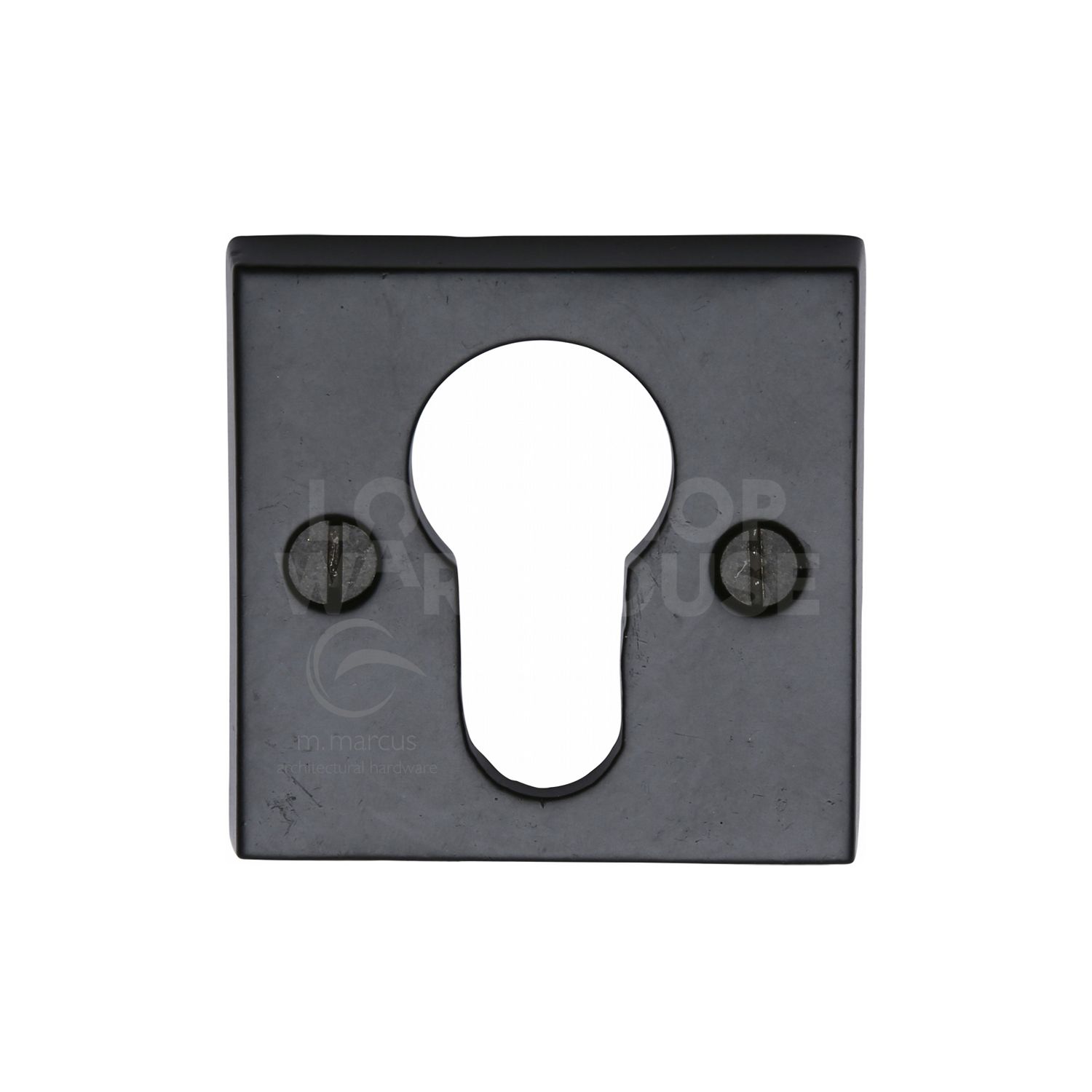 Traditional Square Black Iron Euro Profile Cylinder Escutcheon by M Marcus