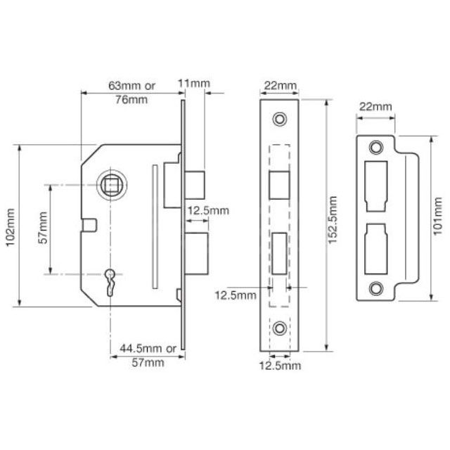 Dimensions Image: Union 2295 2 Lever Sashlock