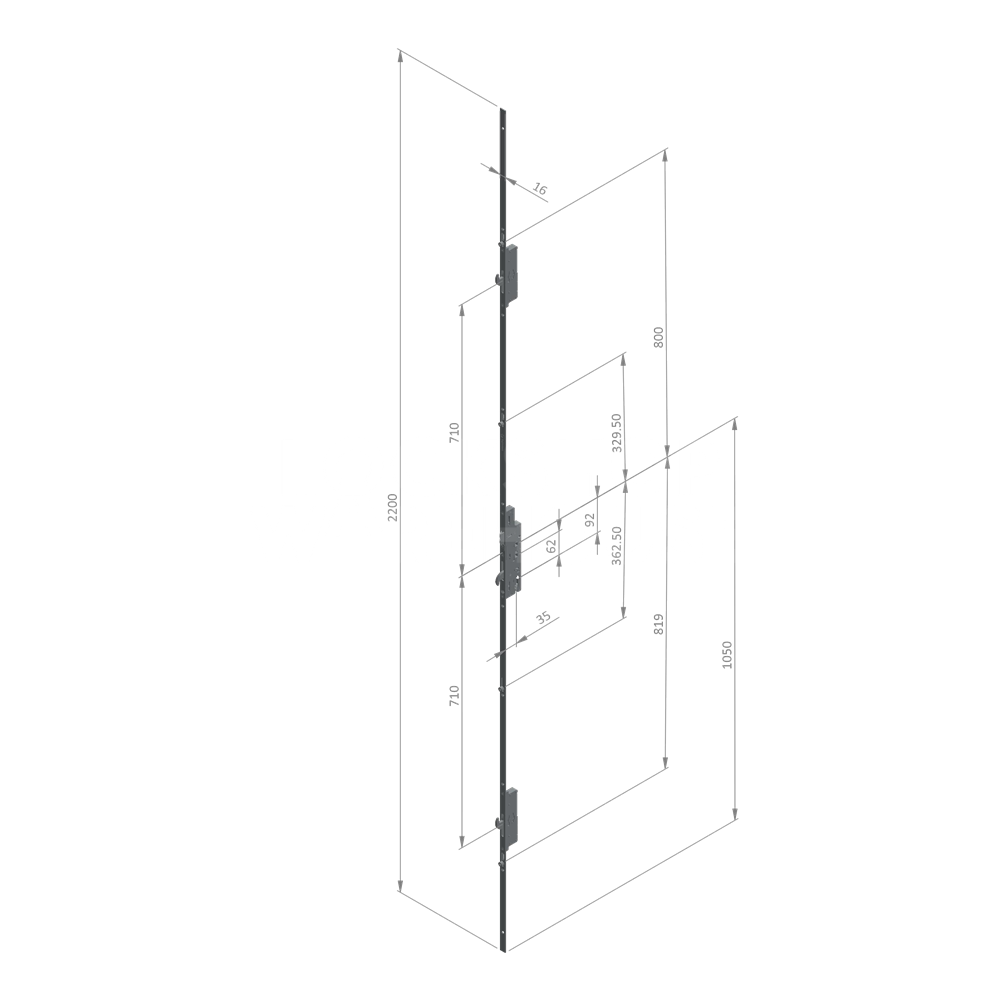 Dimensions Image: Ingenious 1011 Lever Operated Multipoint Lock