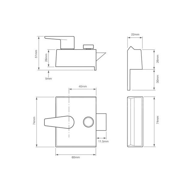 Dimensions Image: Union 1027 Standard Security Rim Lock 40mm