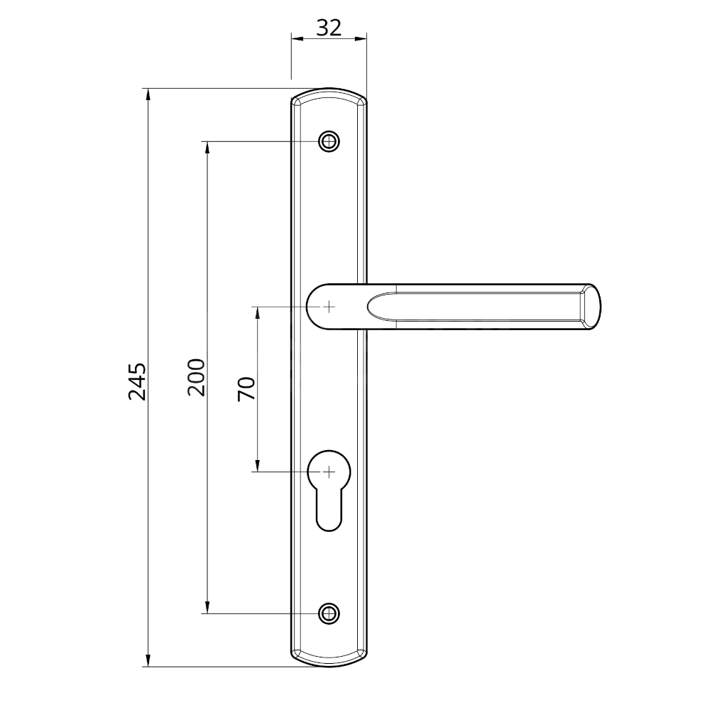 Dimensions Image: Asec 70mm PZ Lever/Lever Door Handle to suit Ferco