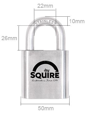 Dimensions Image: SQUIRE Stronghold® ST50S Stainless Steel Padlock