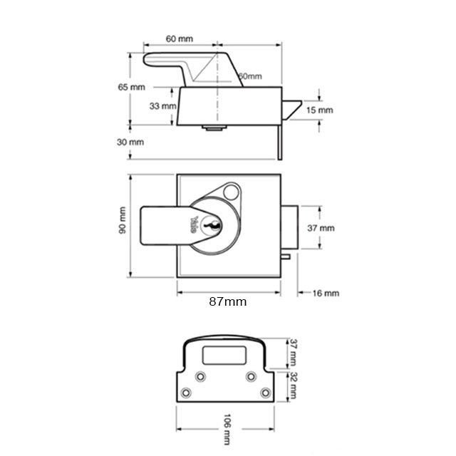 Dimensions Image: Yale PBS1 60mm Nightlatch