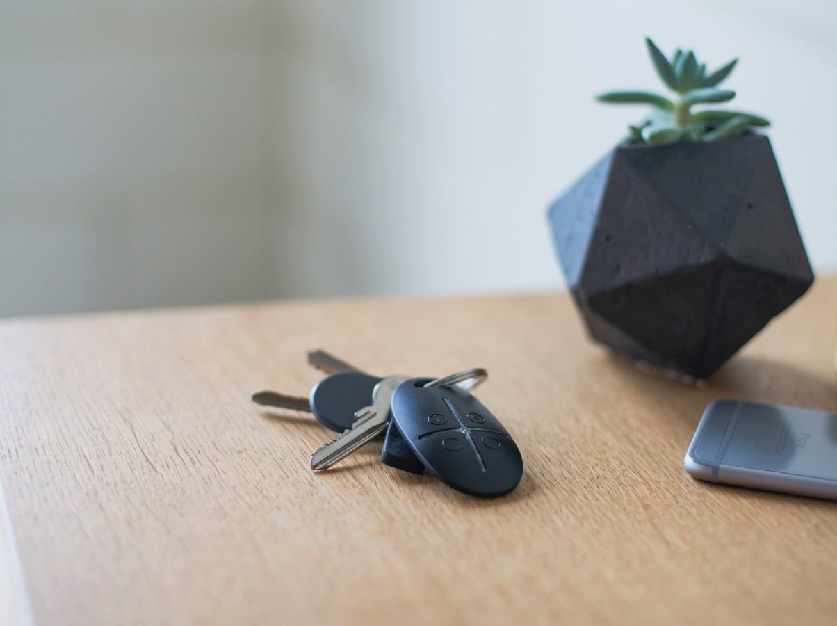 SpaceControl alarm fob carried with a set of keys
